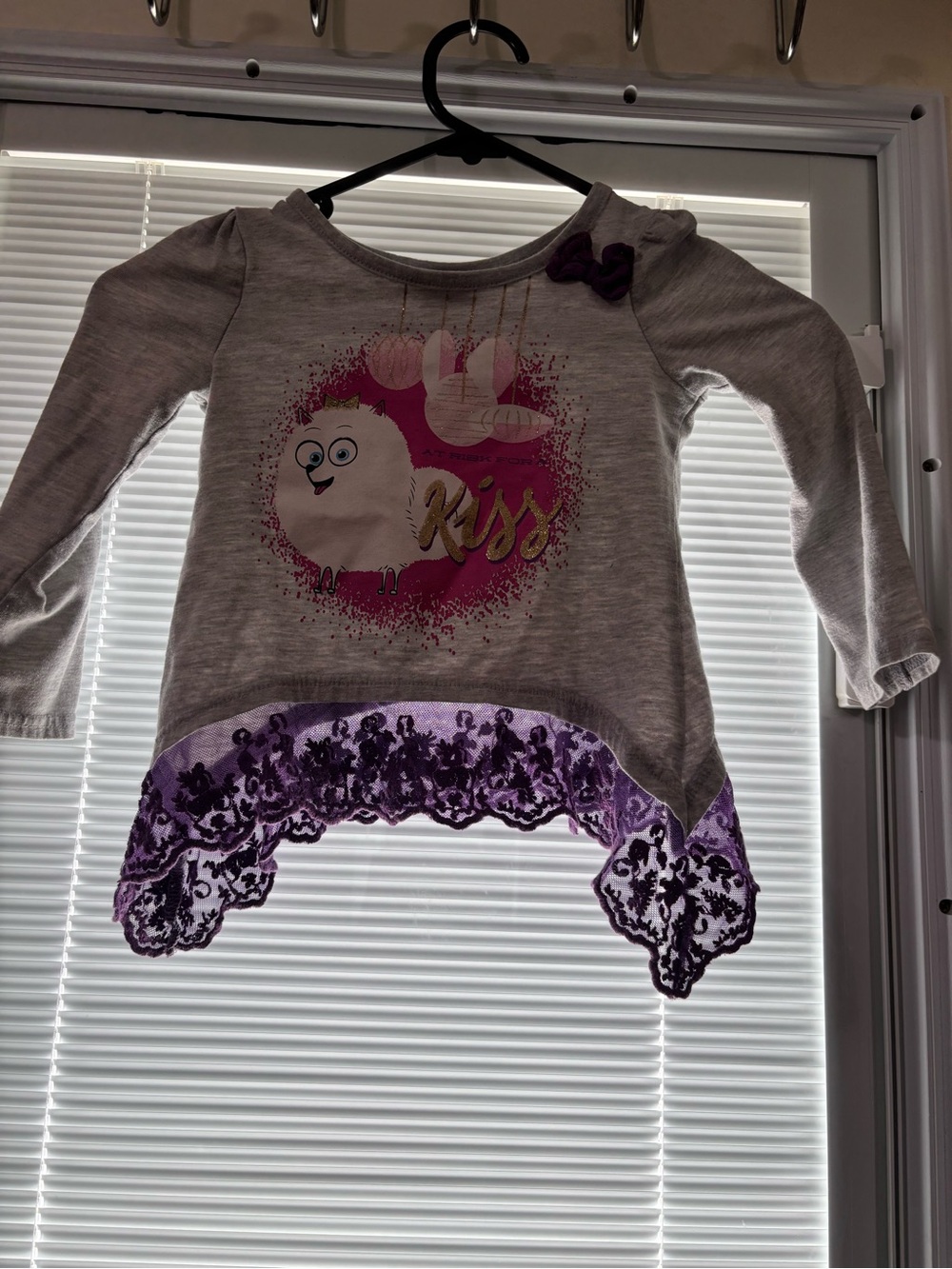 ✨5/$10 Universal Gray Long Sleeve Tee with Purple Lace Hem